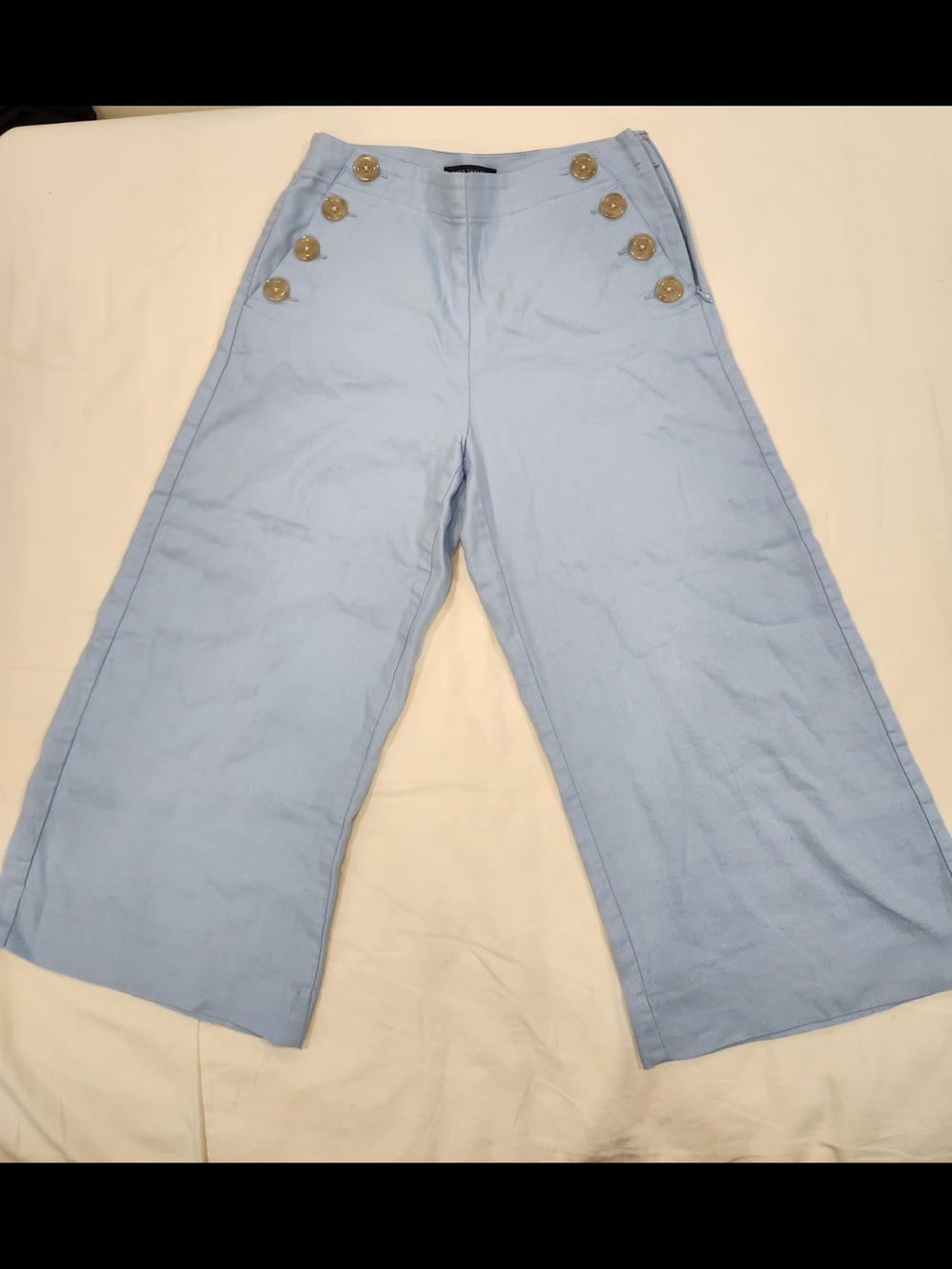Ann Taylor Pale Blue Wide-Leg Sailor Button Pants